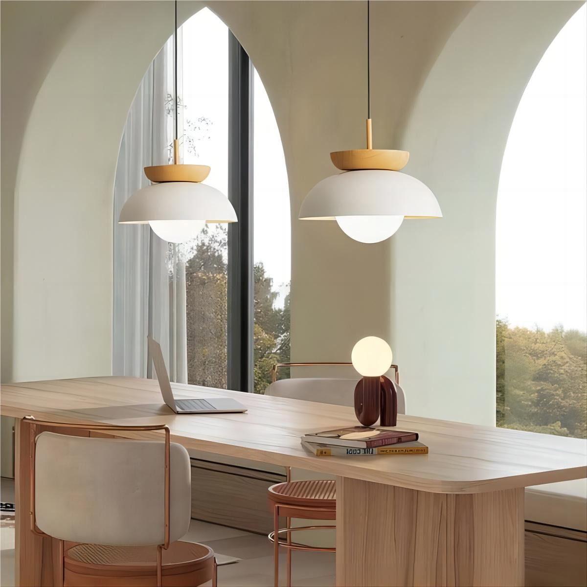 Scandinavische Semi-bol Houten Hanglamp HL100
