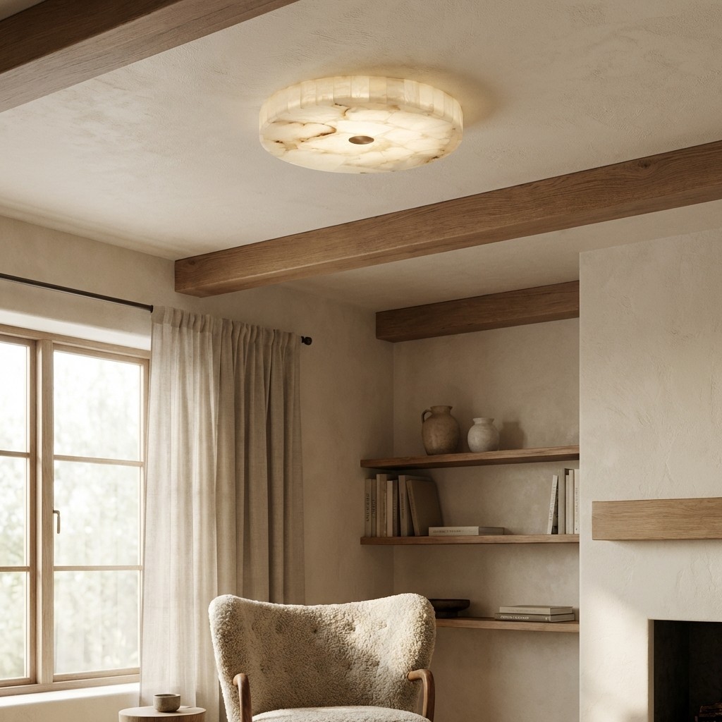 AlbaSphere Moderne Ronde Ultradunne Plafondlamp - Alabaster Hedendaagse Woningverlichting HL2489