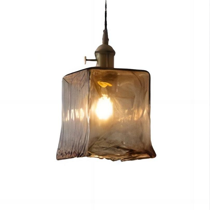 Retro handgemaakte onregelmatige amberkleurige glazen hanglamp HL64