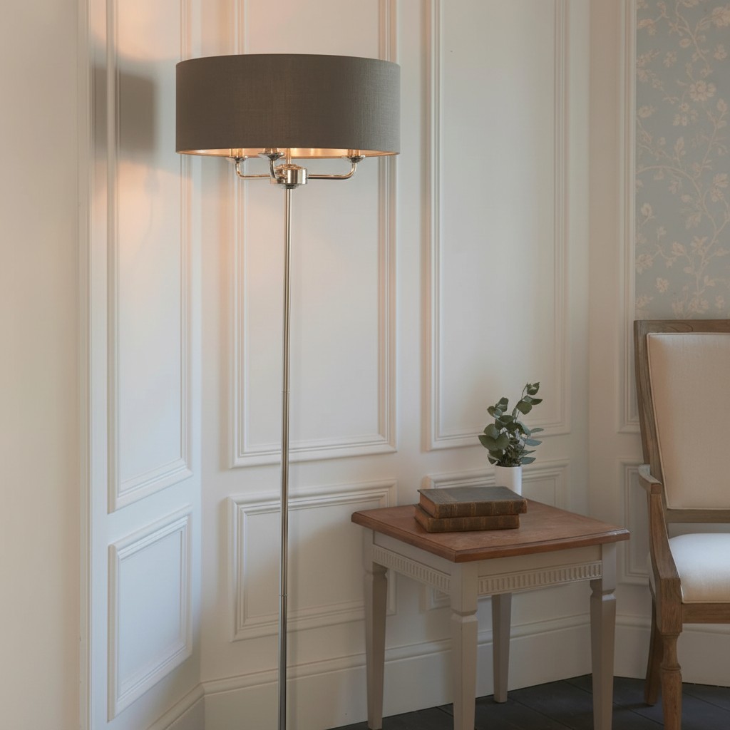 Tela Drum Shade vloerlamp - Moderne stoffen staande lamp voor thuis of op kantoor HL2241