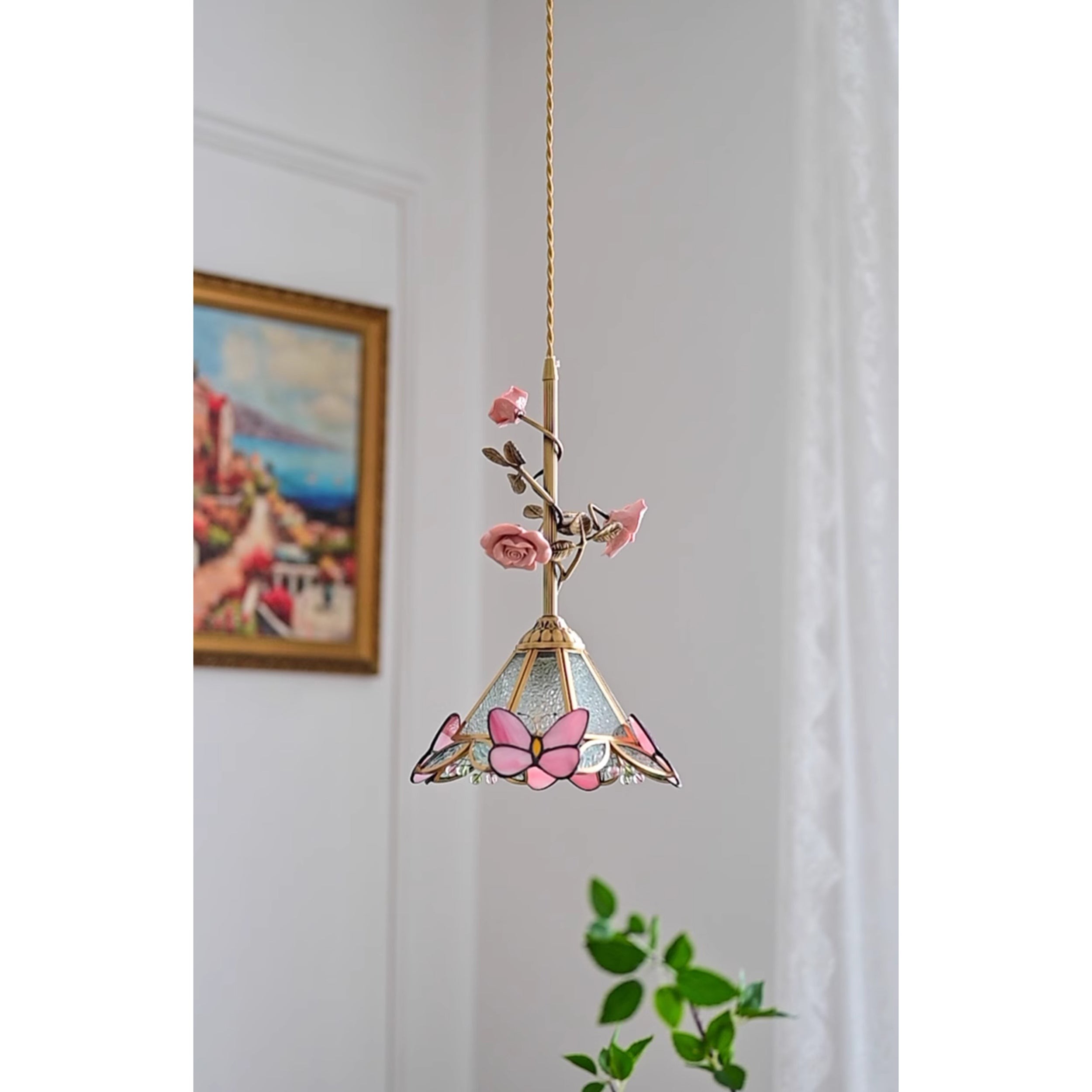Lalique roze glazen hanglamp HL3227