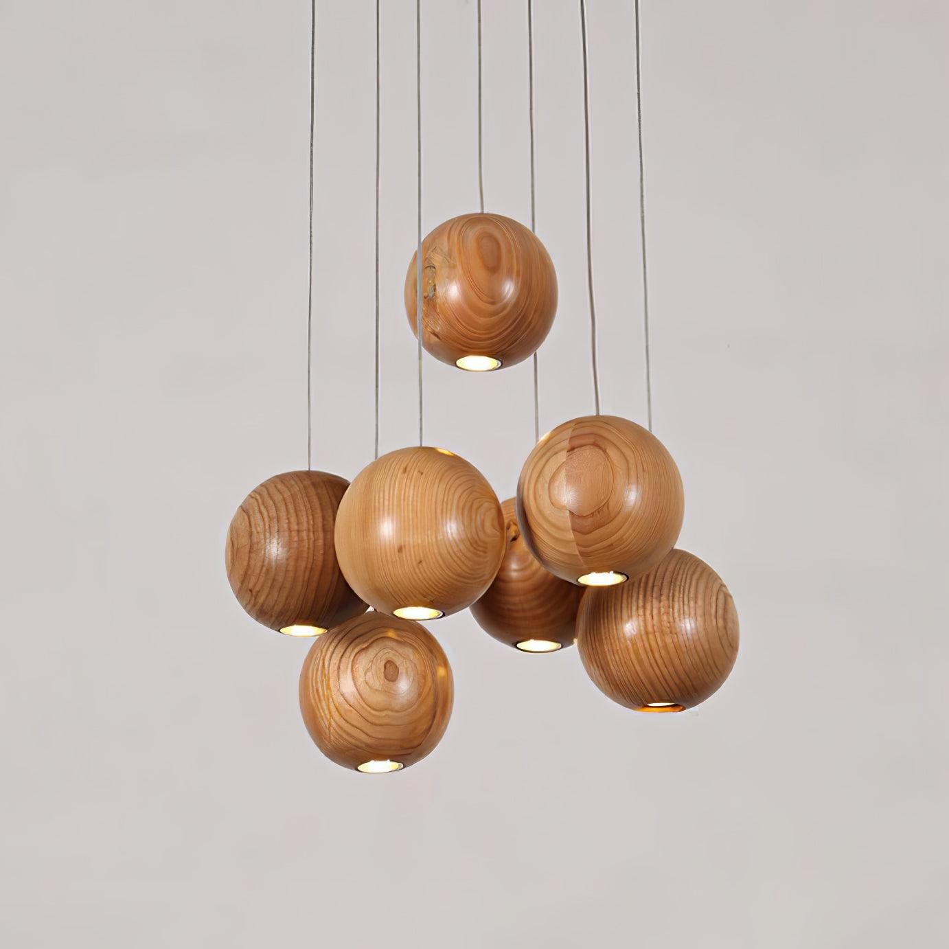 Houten bolvormige cluster hanglamp HL930