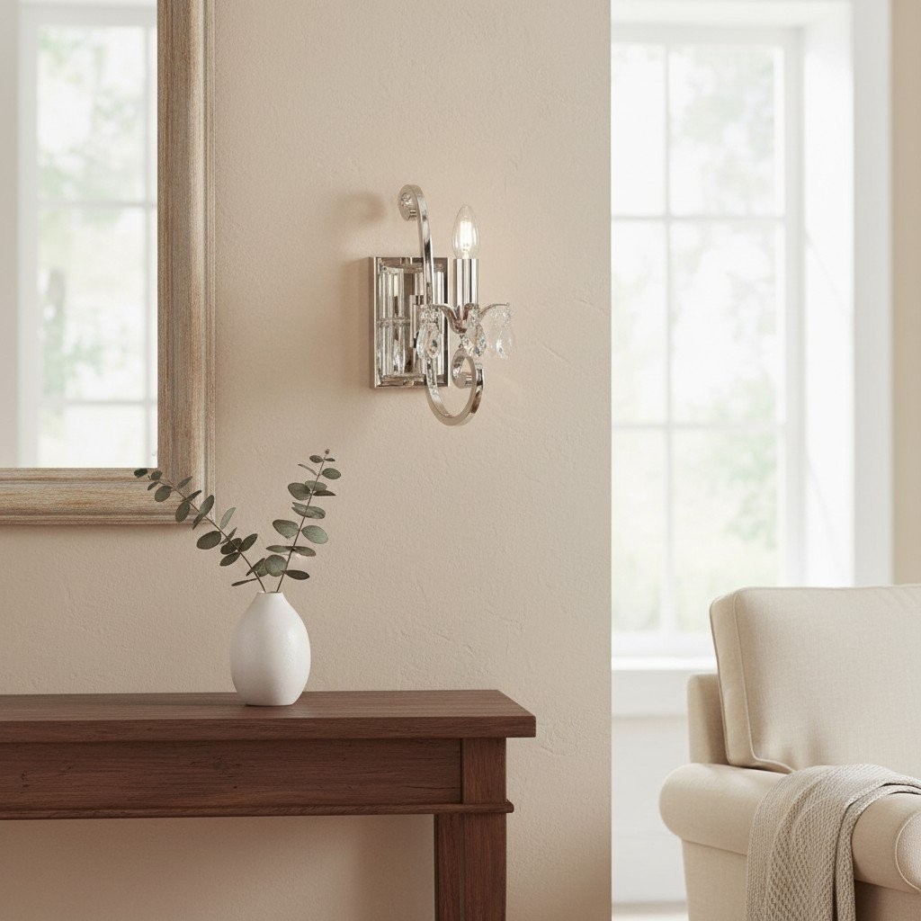 Talonis Crystal Accent Wandlamp - Gebogen Chromen Arm Design voor Woonkamer en Hal HL2180