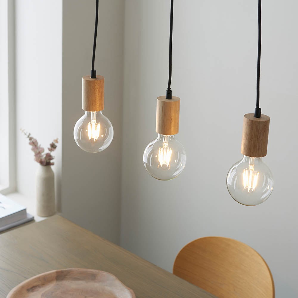 Virell Verstelbare Lineaire Plafondlamp - 3-Lampen Houten en Metalen Design voor Keukeneiland of Kantoor HL2064