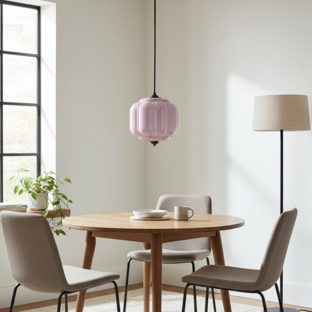 Vintage Eloise Melkglazen Hanglamp - Geribbelde Glazen Plafondkroonluchter HL1091