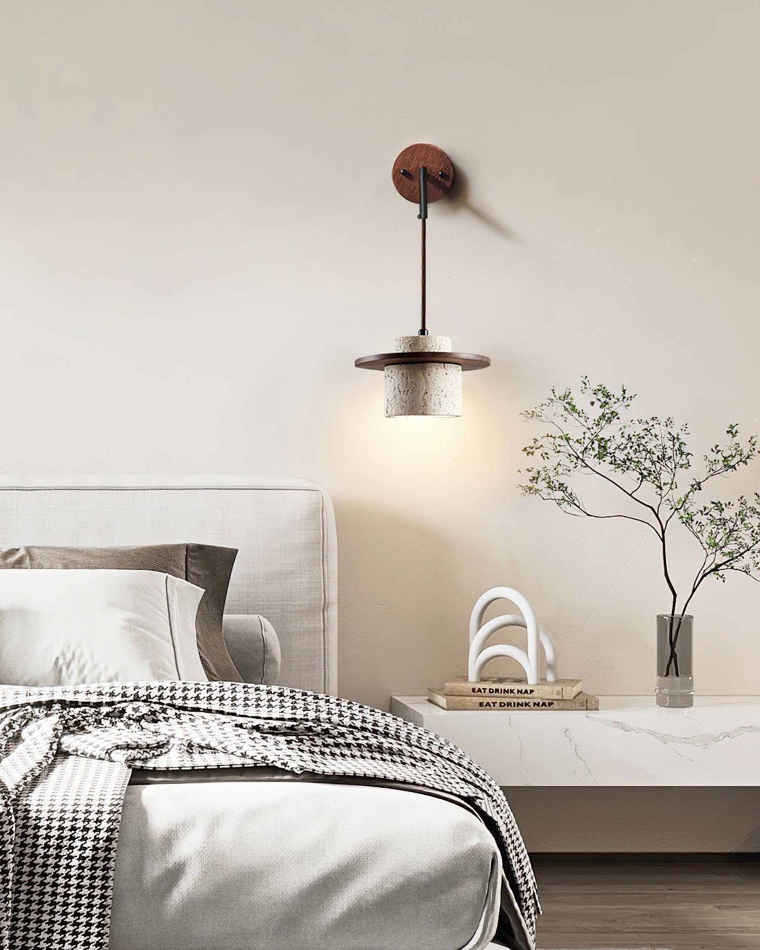 Retro Wabi Sabi getextureerde travertijn wandlamp HL991