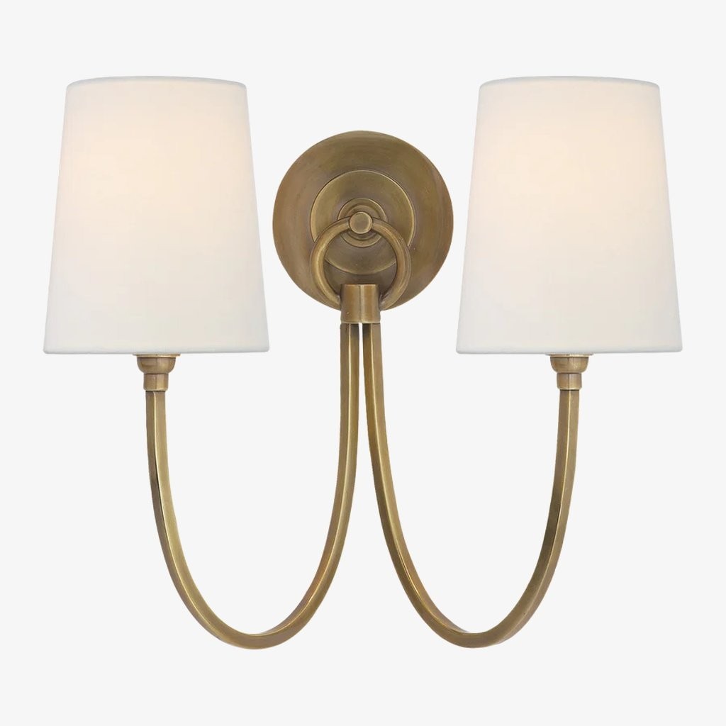Roven moderne dubbele wandlamp met gebogen armen en stoffen kappen - Klassieke accentverlichting voor de slaapkamer HL1931