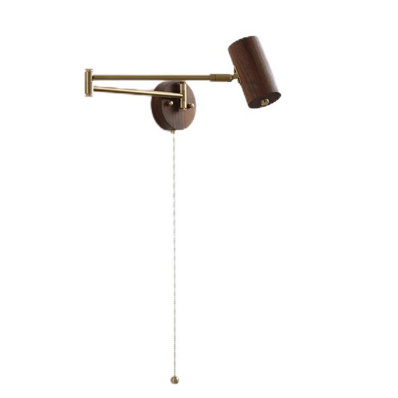 Verstelbare wandlamp met cilindervormige zwenkarm van hout en ijzer HL1085