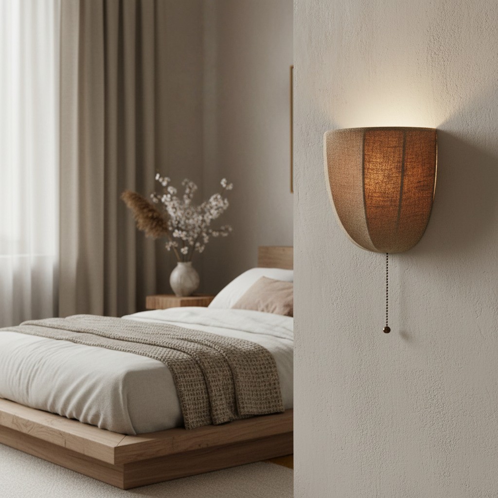 Fablune linnen wandlamp - moderne wandlamp met stoffen kap en textuur voor de woonkamer HL1134