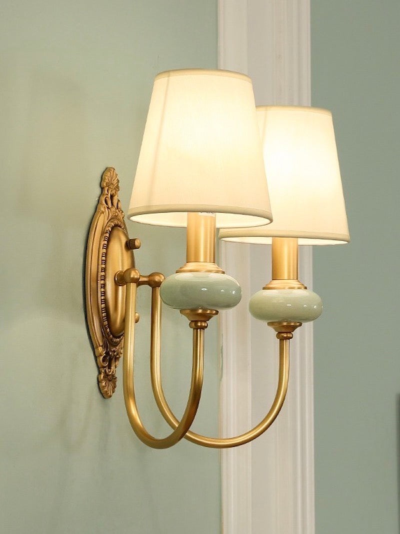 Klassieke wandlamp met stoffen kap - keramische wandlamp voor hal of slaapkamer HL1805