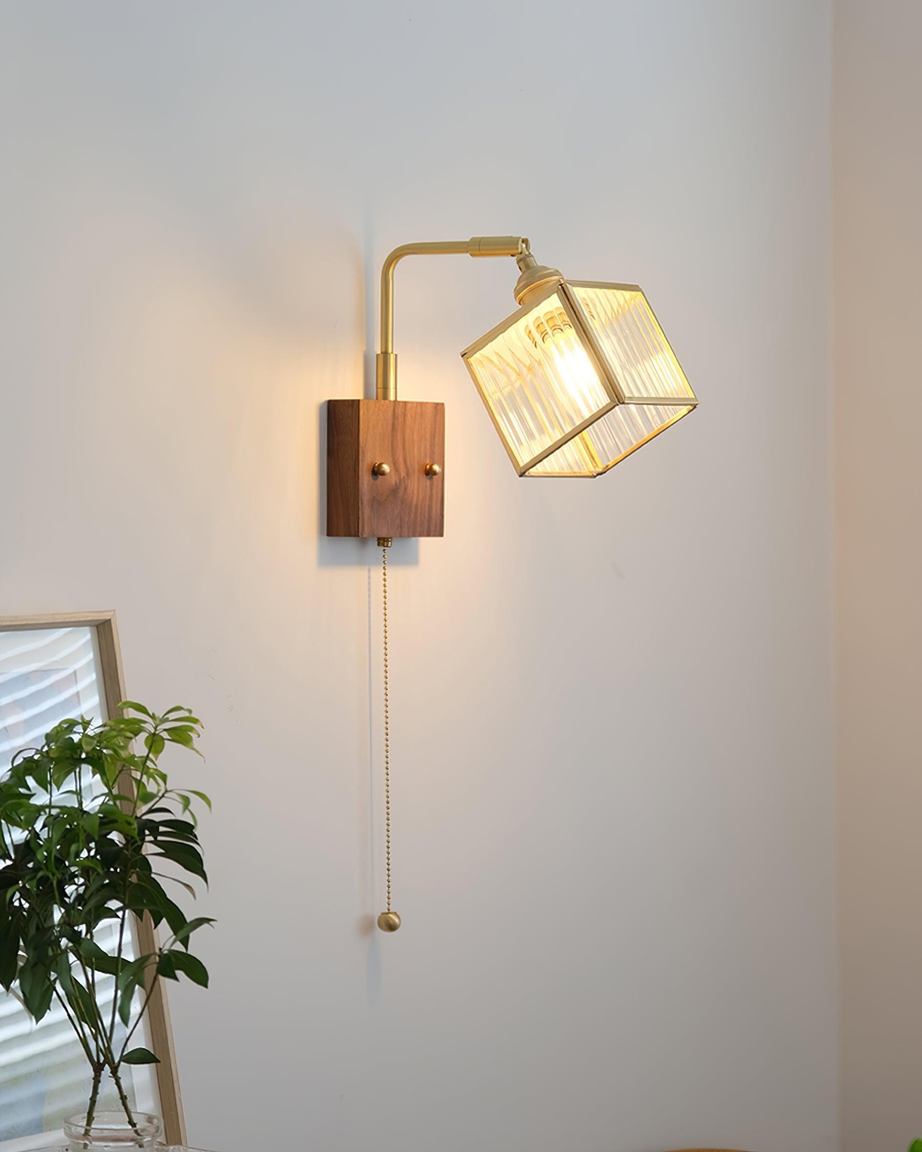 Vierkante glazen verstelbare houten wandlamp HL671