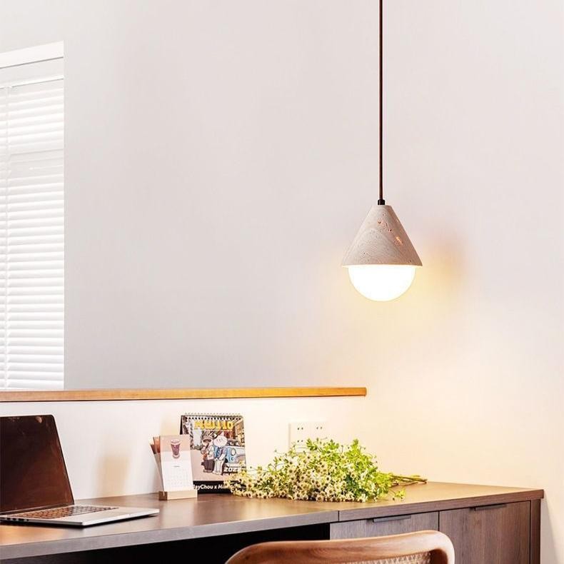 Hanglamp HL3449 van geel travertijn met crèmekleurige afwerking