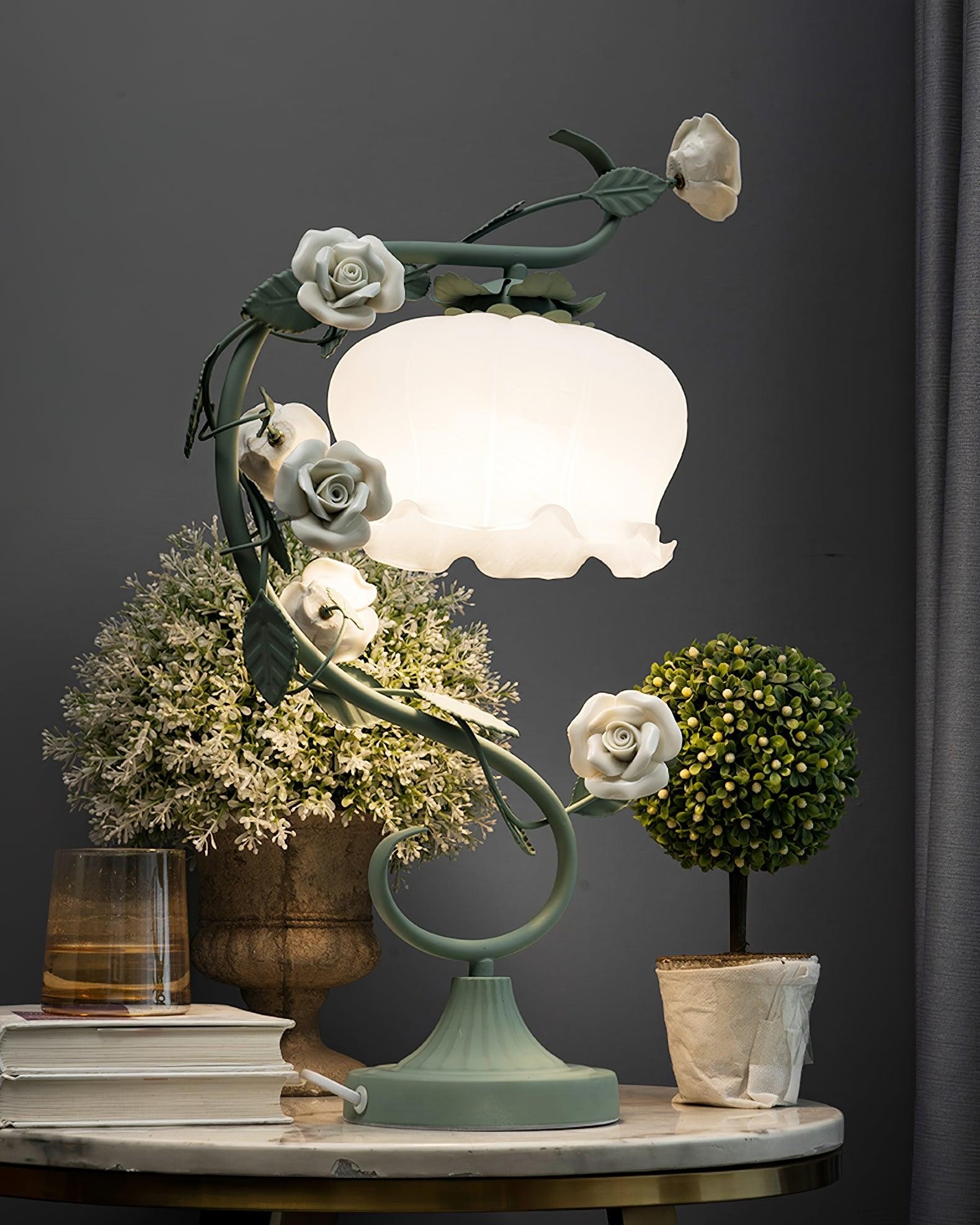 Groen Roze Wit Rozen Bloem Tafellamp HL767