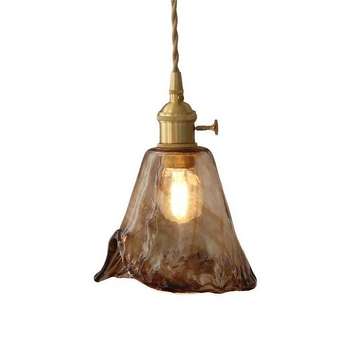 Retro handgemaakte onregelmatige amberkleurige glazen hanglamp HL64