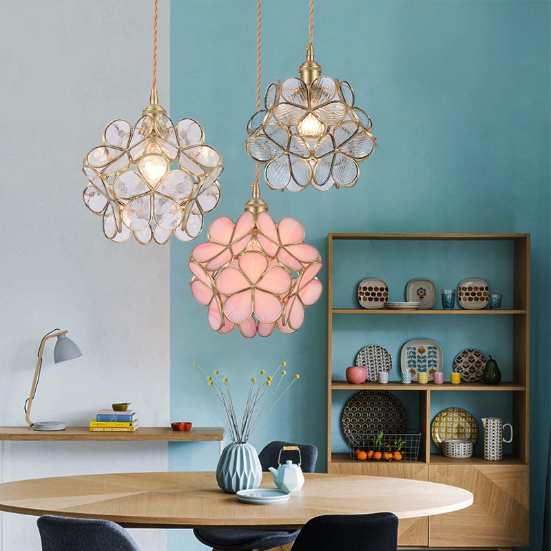 Romantische handgeblazen glazen bloemblad hanglamp HL47
