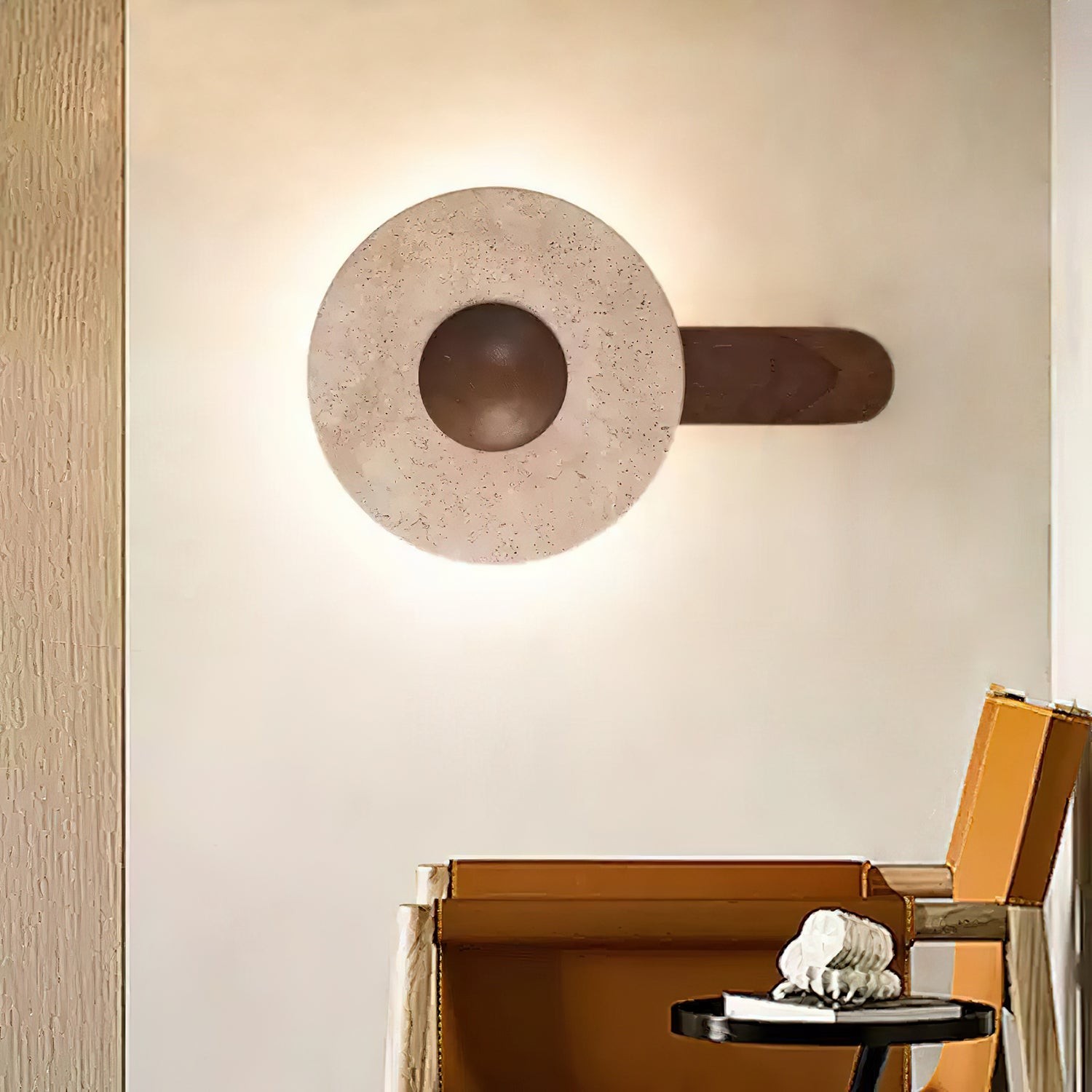 Gele travertijn houten wandlamp HL967