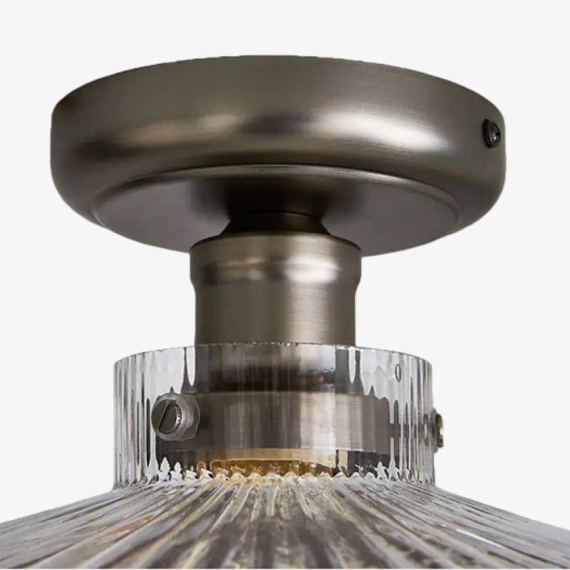 Ribora Vintage - Plafondlamp van geribbeld glas, geïnspireerd op vintage - Industriële stijl, vlak tegen het plafond