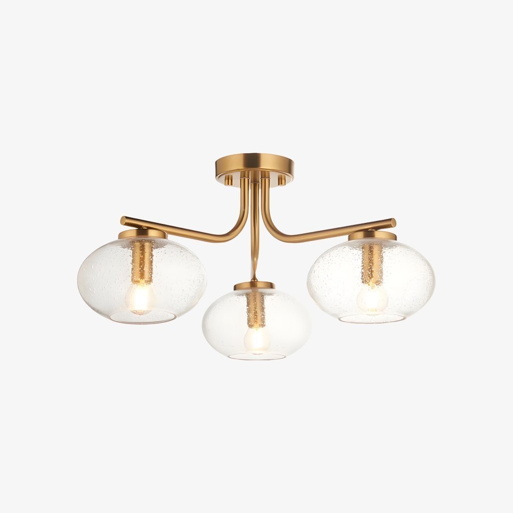 Bublaris plafondlamp met bubbelglas en gebogen messing armen voor woonkamer of hal HL2154