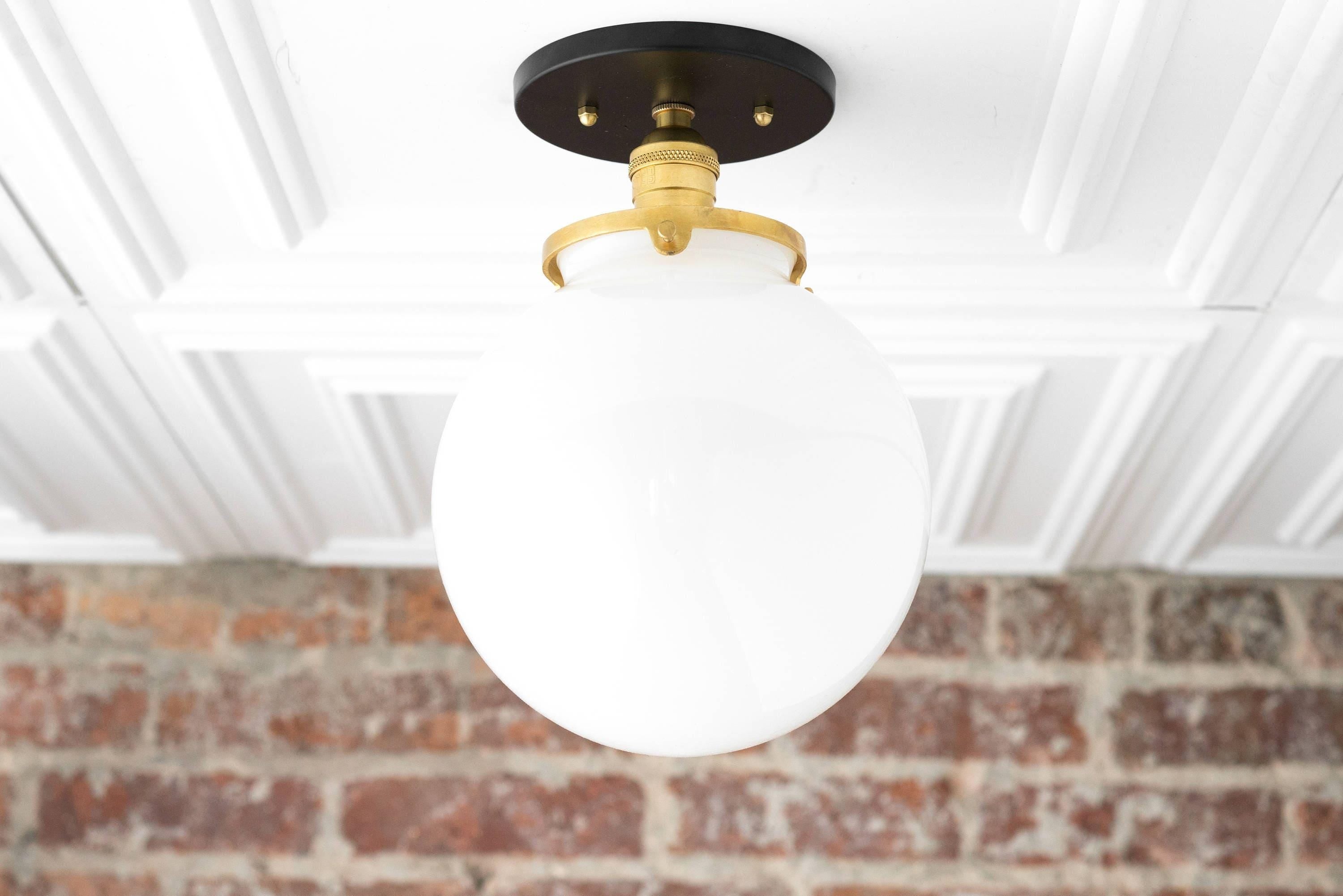 Glorica Glazen Mid Century Semi-Flush Plafondlamp - Witte Opaal Glazen Bol Armatuur HL1730