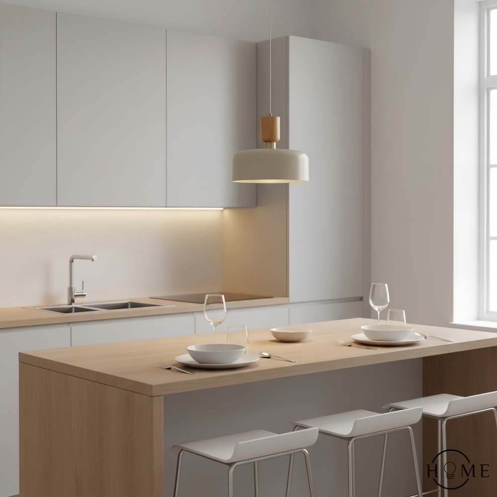 Orbulis Ronde Hanglamp met Houtnerf - Moderne Metalen Hanglamp voor de Eetkamer HL2366