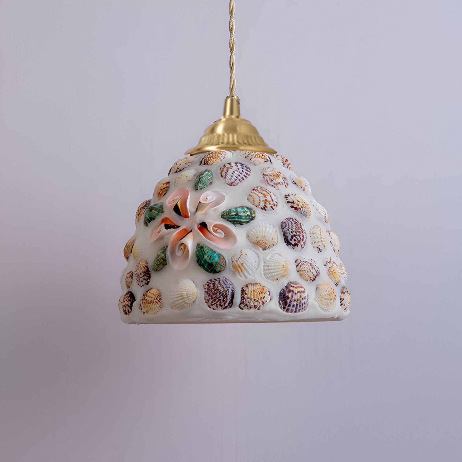 Retro kleurrijke natuurlijke schelp handgemaakte messing hanglamp HL1279