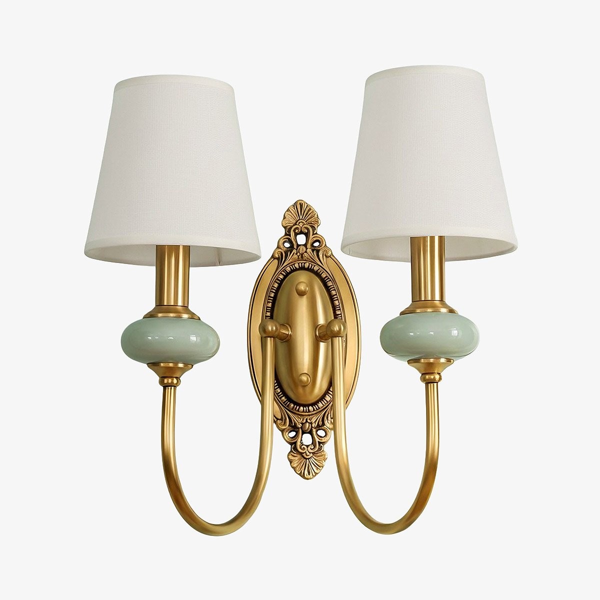 Rowanea keramische wandlamp met stoffen kap en metalen afwerking - Moderne halverlichting in landelijke stijl HL2409