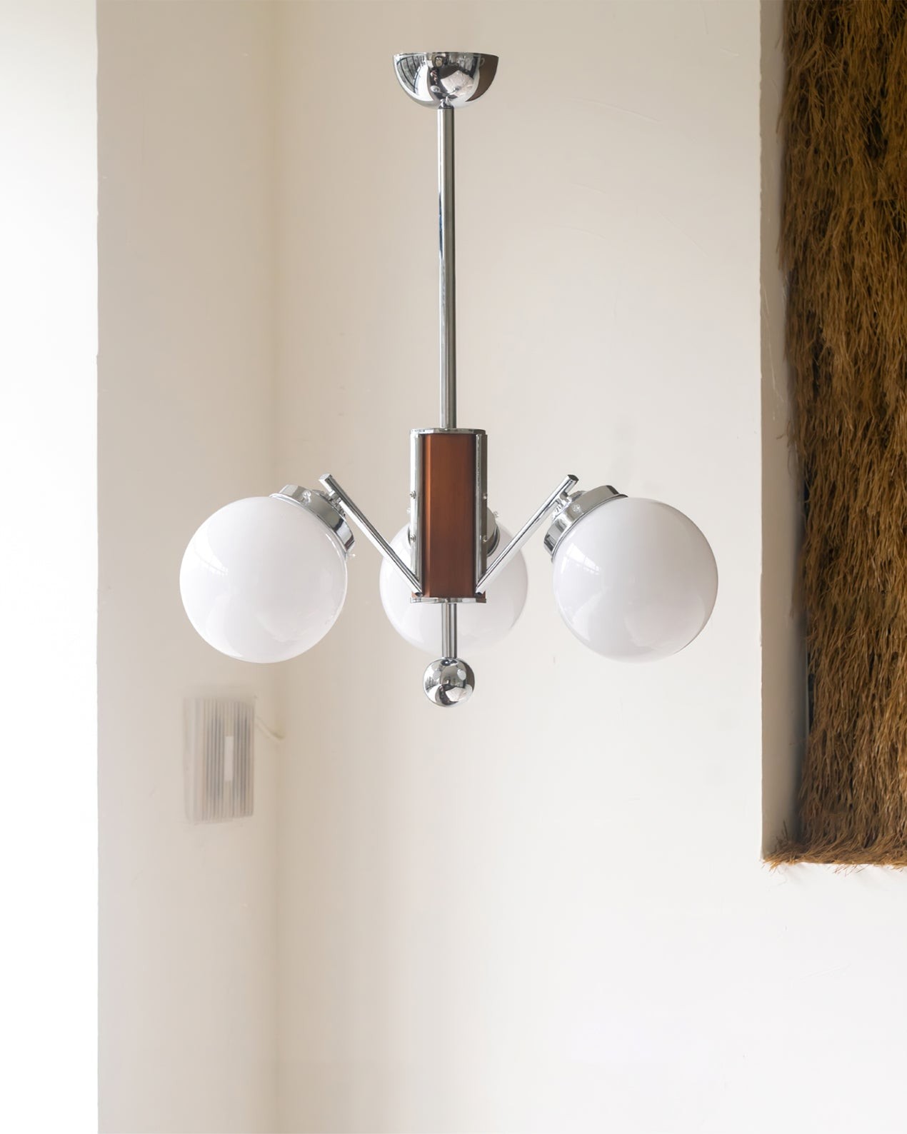 Mid Century Vintage Crème Glazen Kroonluchter HL524