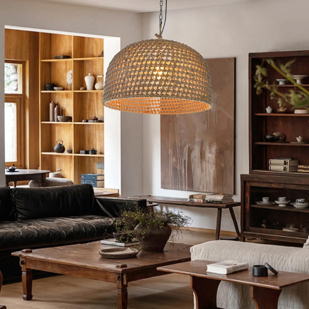 Hanglamp HL3383 van natuurlijk rotan met Japanse uitstraling