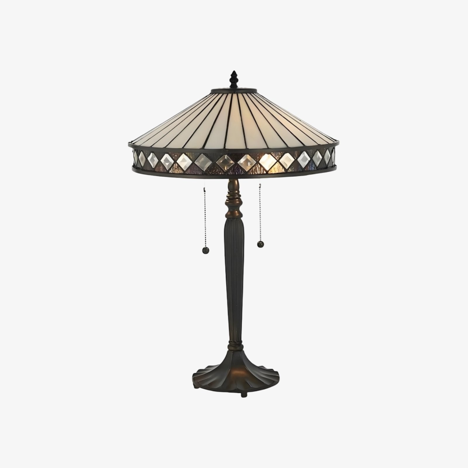 TF Fargo Geometrische Lamp in Tiffany-stijl - Amberkleurig en crèmekleurig glas, accentverlichting voor slaapkamer of