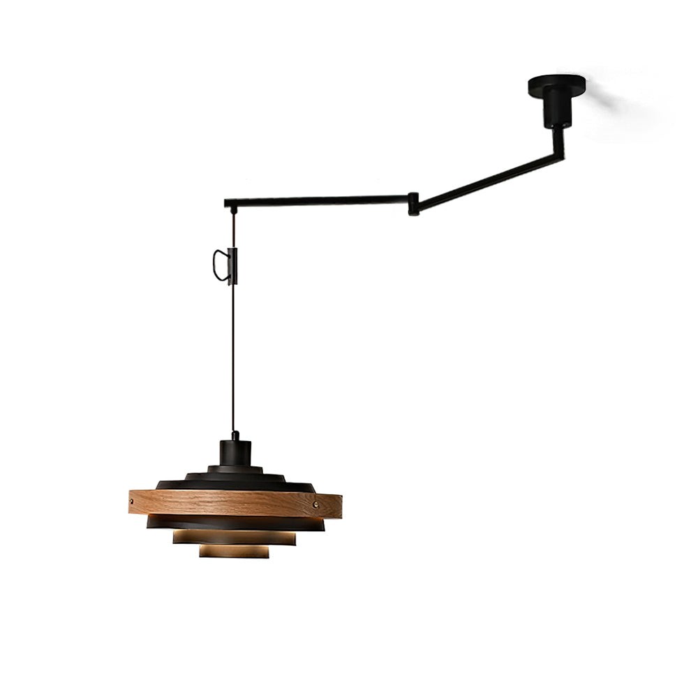 Vintage houten hanglamp met zwenkarm HL1086