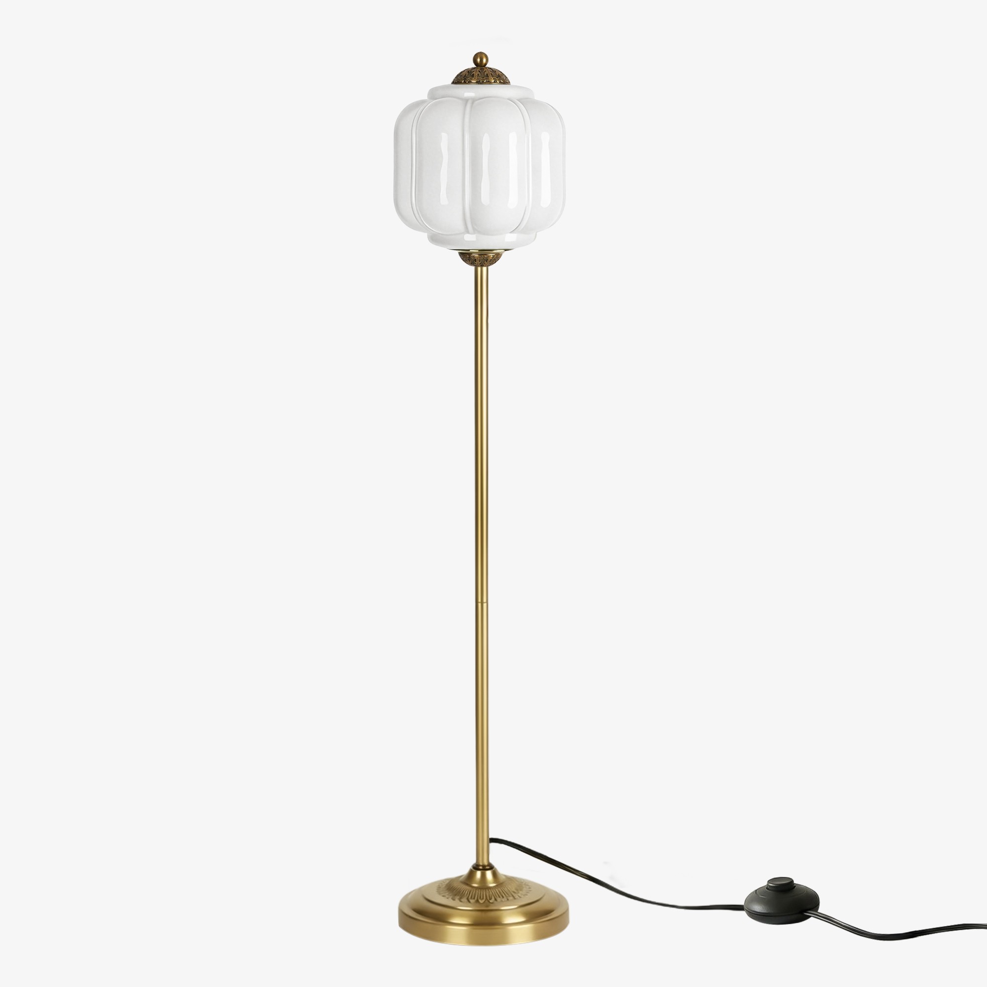 Eloise Vloerlamp van getextureerd glas in pompoenvorm - Organisch artistiek ontwerp en retrostijl voor de woonkamer HL2510
