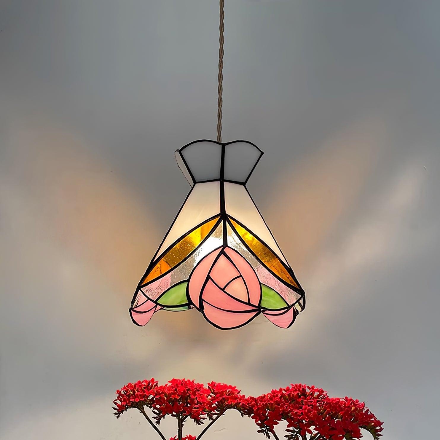 Franse Retro Rozen Glas-in-lood Hanglamp HL908