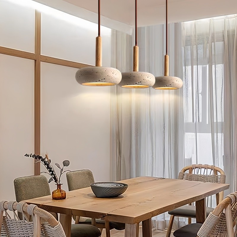 Traditionele Japanse ronde houten travertijn hanglamp HL934