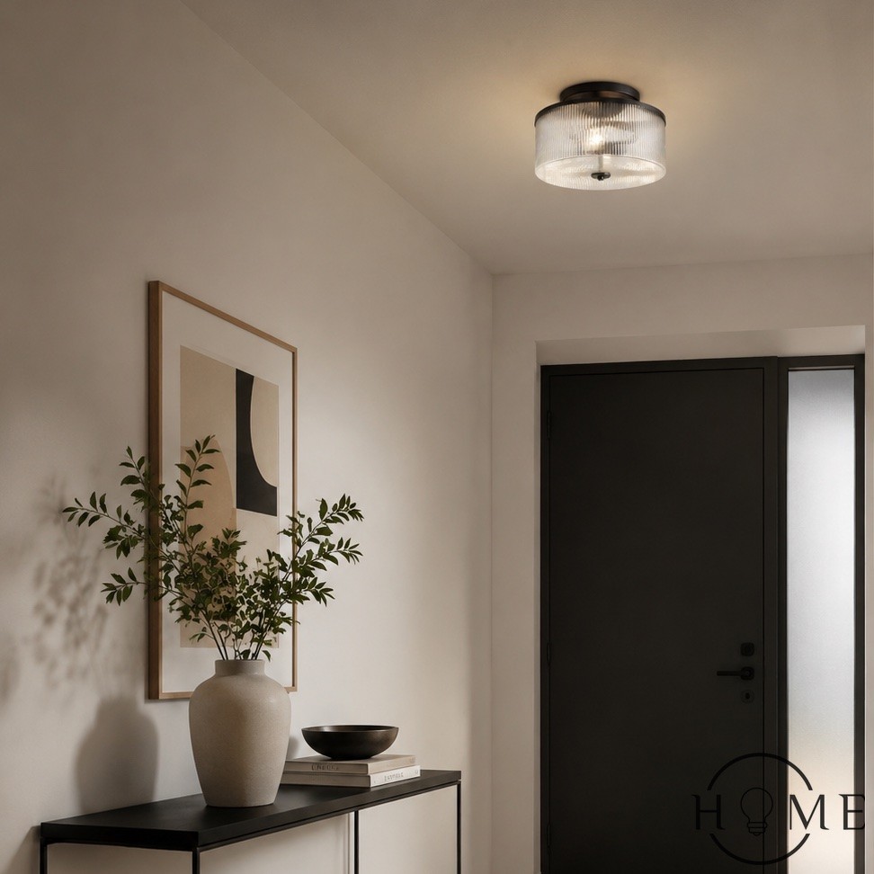 Plafondlamp van geribbeld glas in trommelvorm - Vintage Farmhouse Flush Mount HL1812