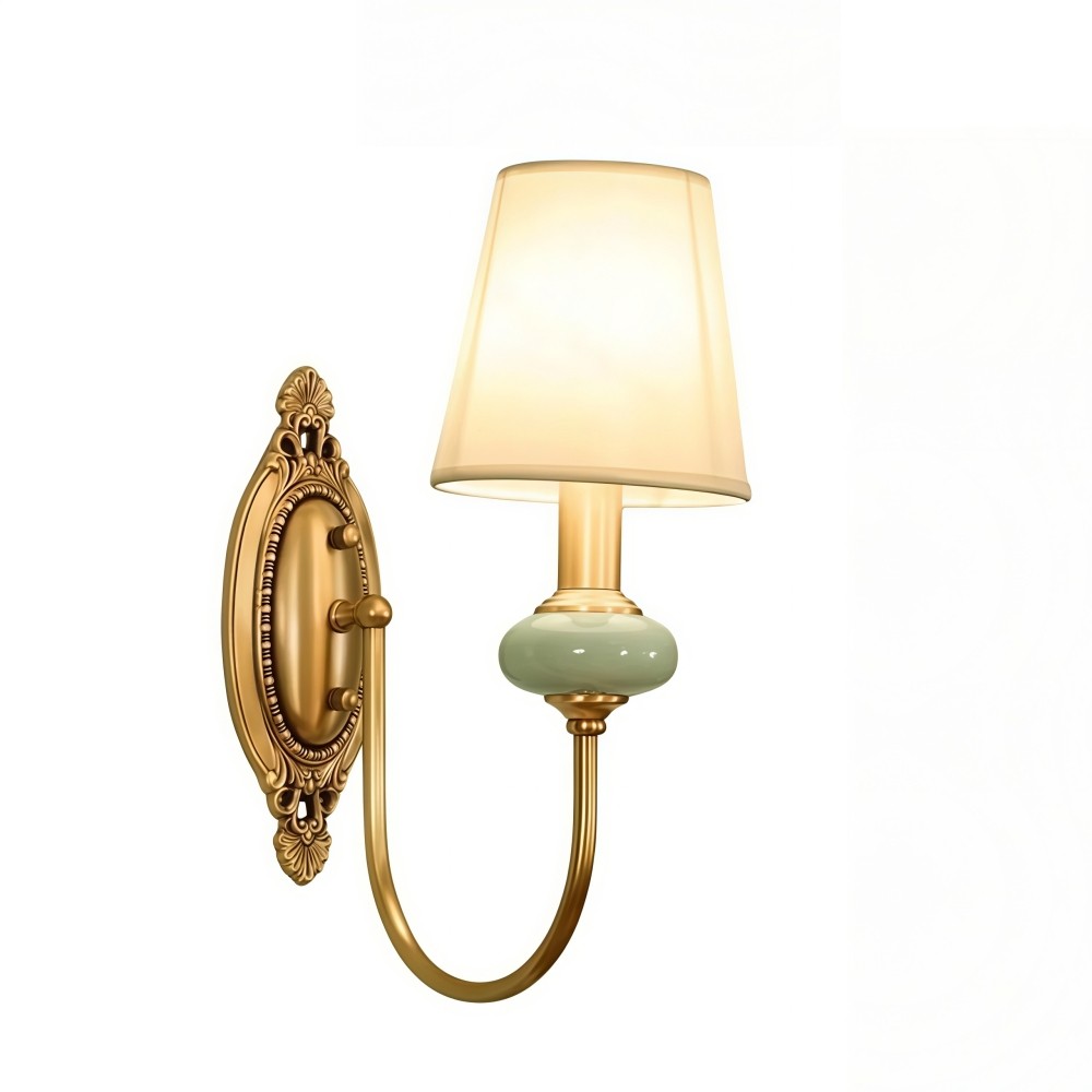 Klassieke wandlamp met stoffen kap - keramische wandlamp voor hal of slaapkamer HL1805