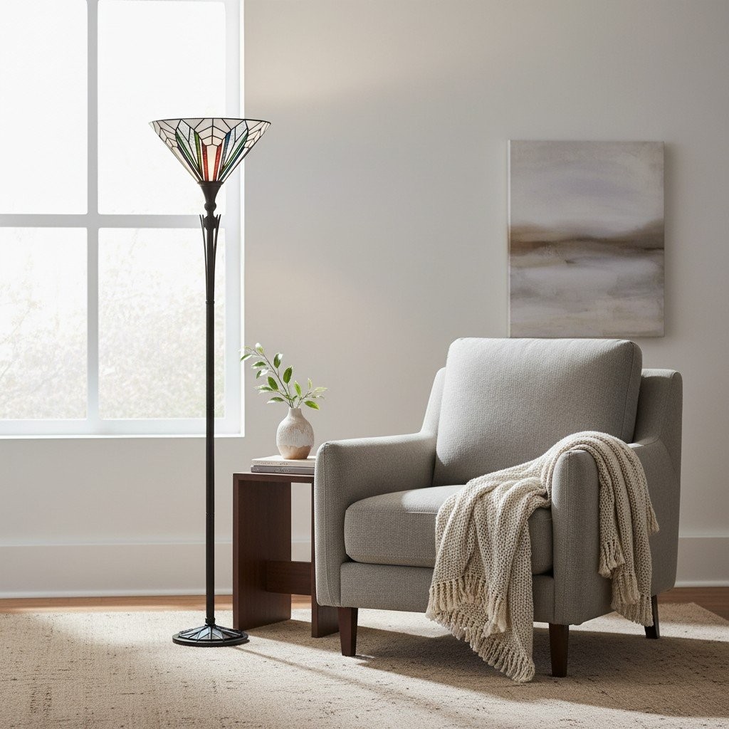TF Astoria Tiffany-stijl uplighterlamp - getextureerde glazen kap voor sfeer in huis en op kantoor HL2252