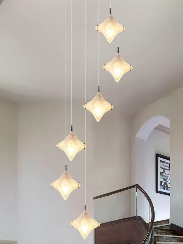 Art Deco Star Trap Hanglamp - Gematteerd Glazen Hanglamp - Astris Altair HL1795