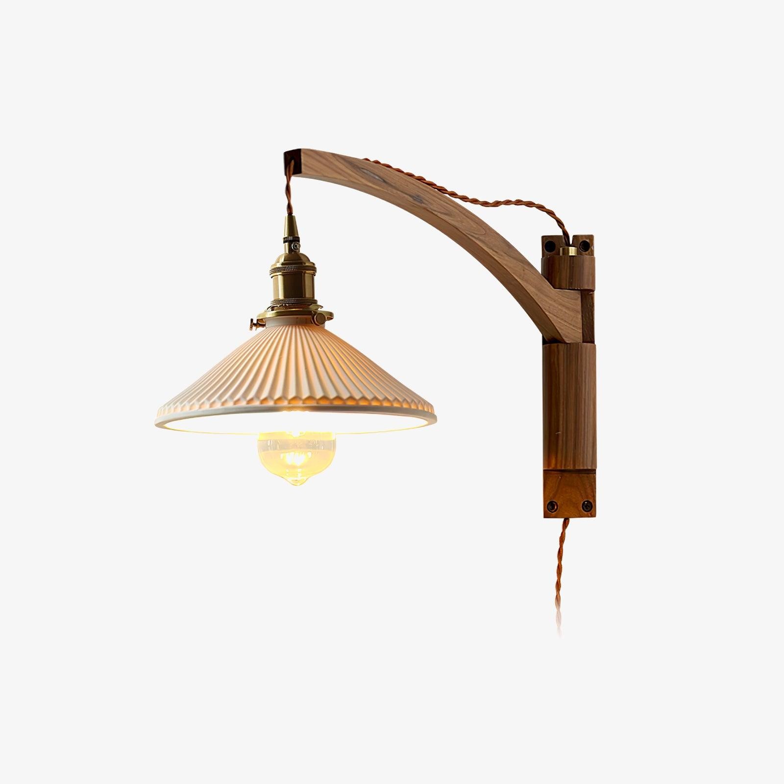 Walnoot Taps Toelopende Geribbelde Keramische Zwenkarm Wandlamp HL1077