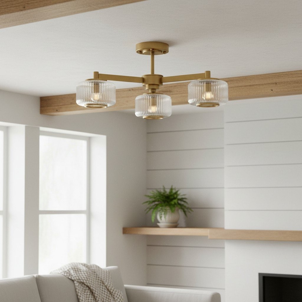 Canovus plafondarmatuur met geribbeld glas - Industriële metalen woonkamerlamp HL2226
