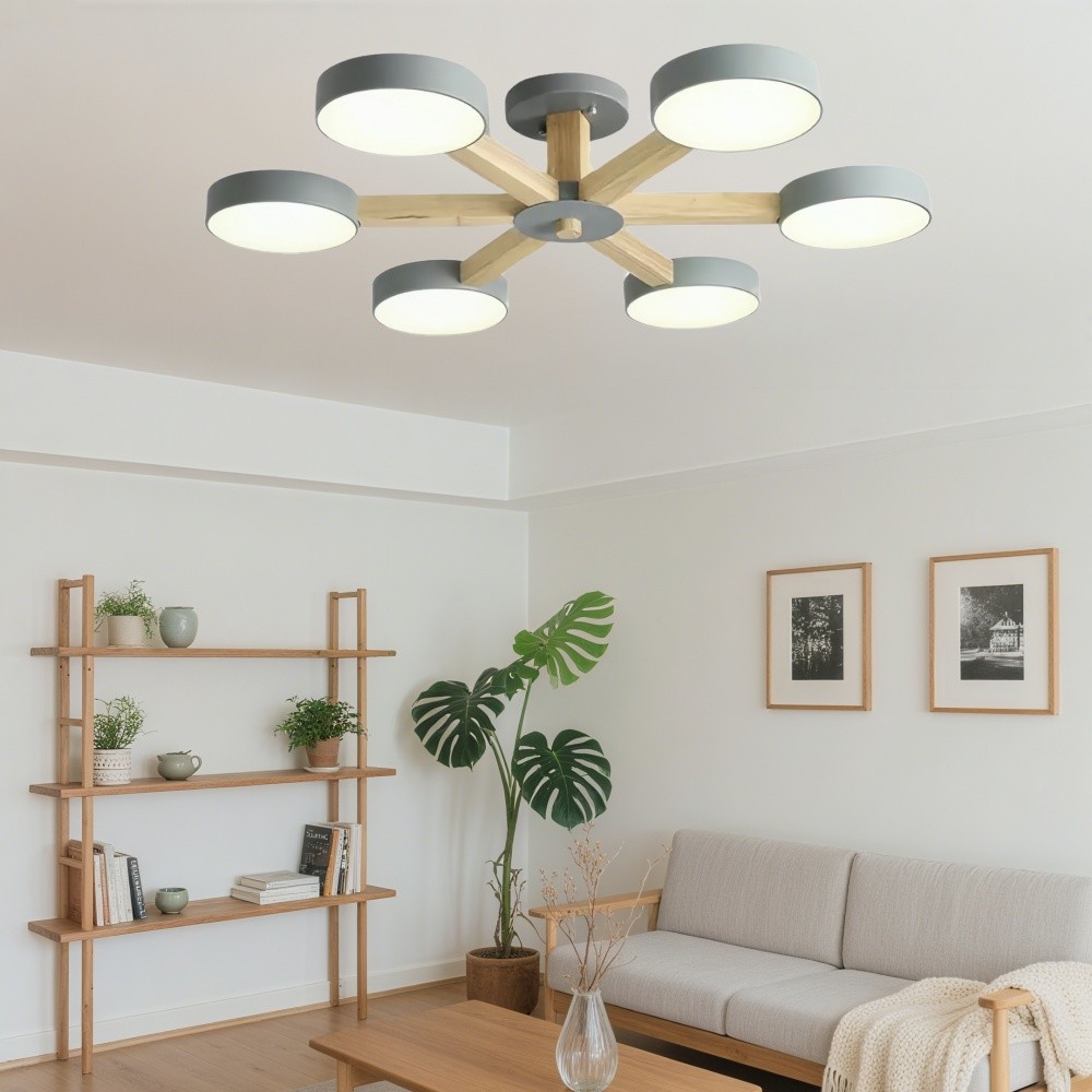 Nordic Wood Plafondlamp - Schijfvormige Lamp voor Woonkamer HL1351