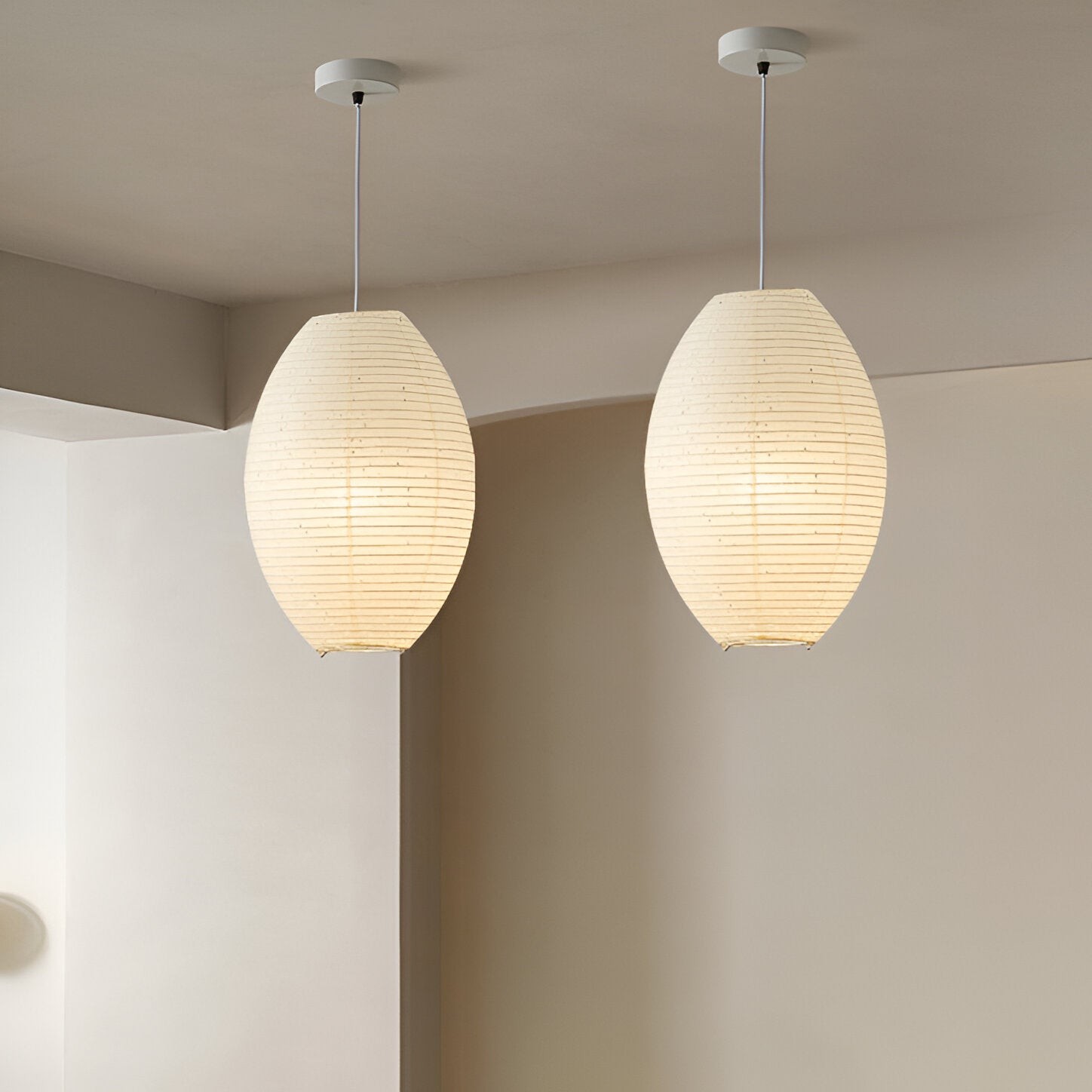 Traditionele Japandi Wabi-Sabi elliptische papieren hanglamp HL3495