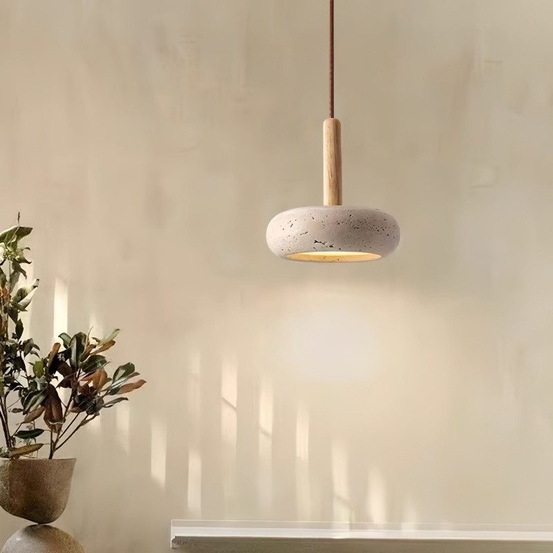 Traditionele Japanse ronde houten travertijn hanglamp HL934