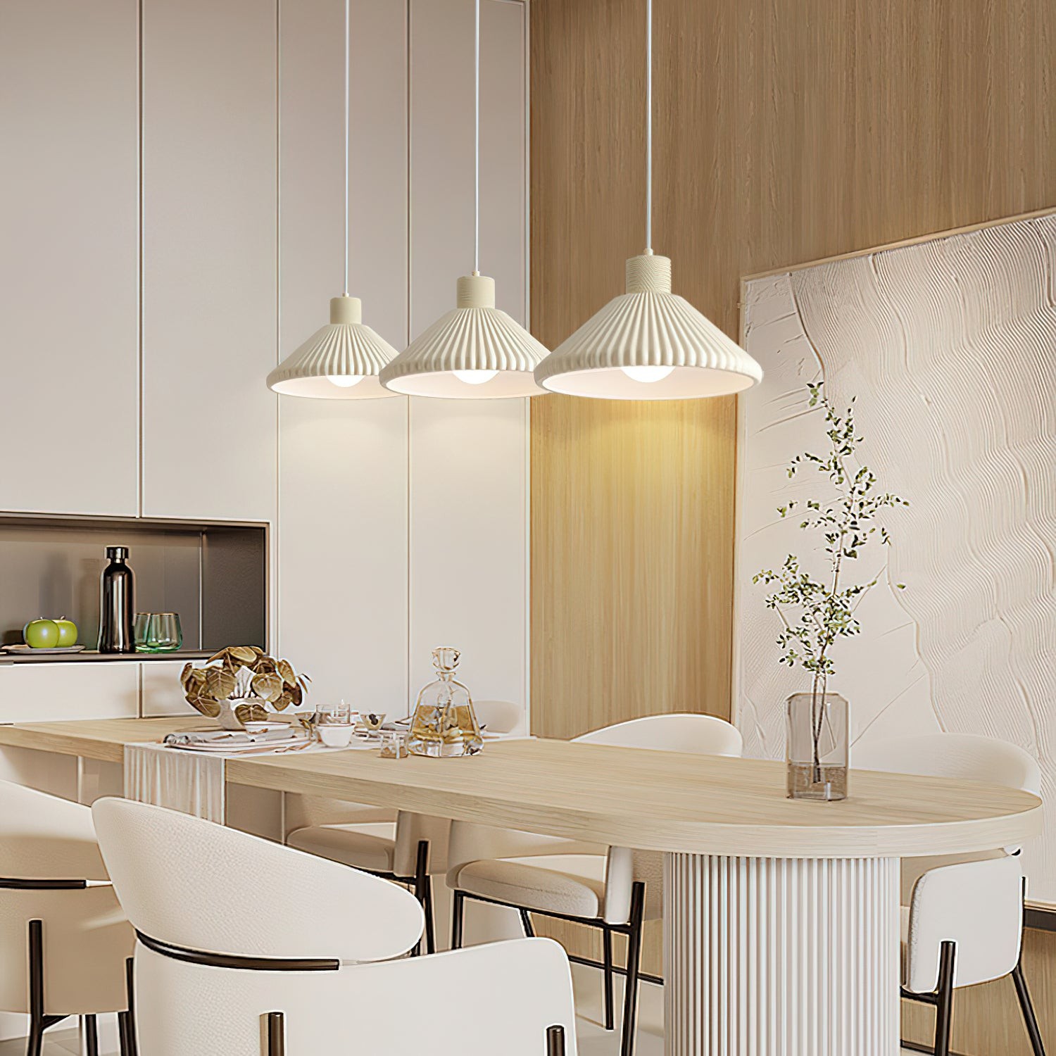 Crèmekleurige kegelvormige gestreepte hanglamp HL723