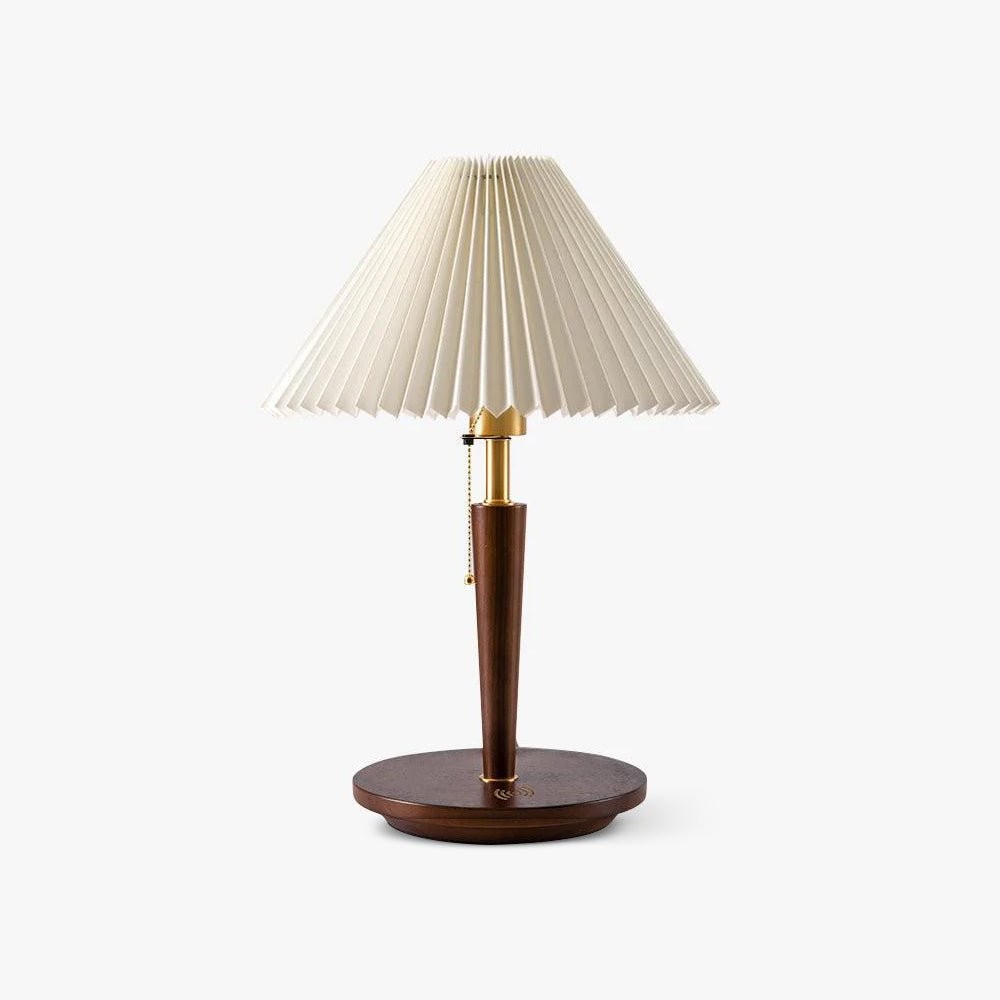 Nordic Retro Geplooide Stoffen Houten Tafellamp Voor Slaapkamer HL482
