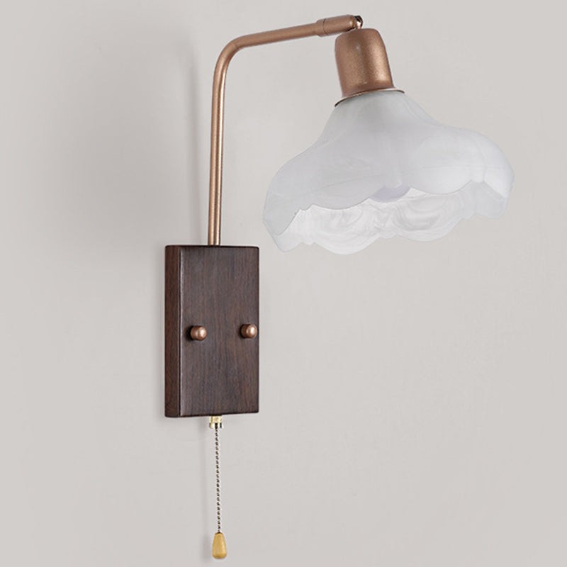 Franse ijzeren glazen bloemenwandlamp met zwenkarm en rits HL1087