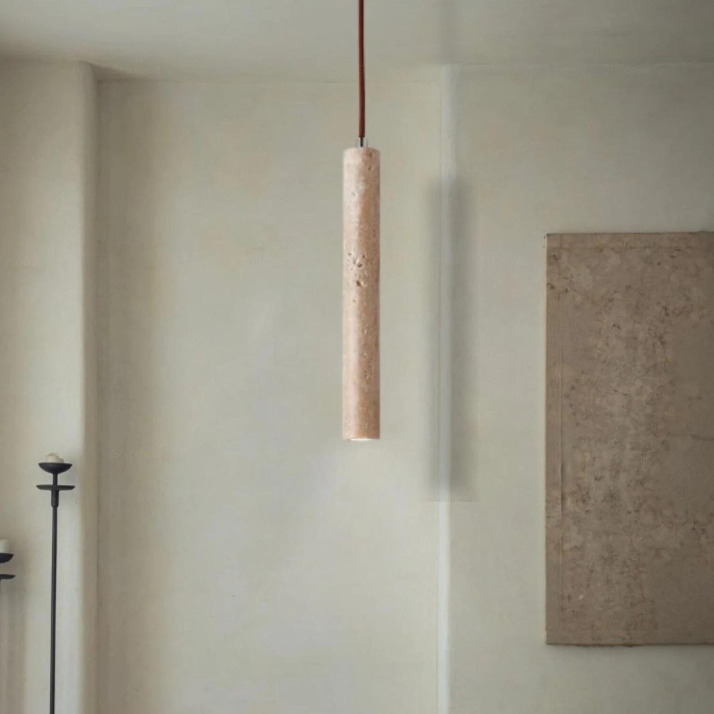 Moderne hanglamp HL3410 met marmeren travertin cilinder.