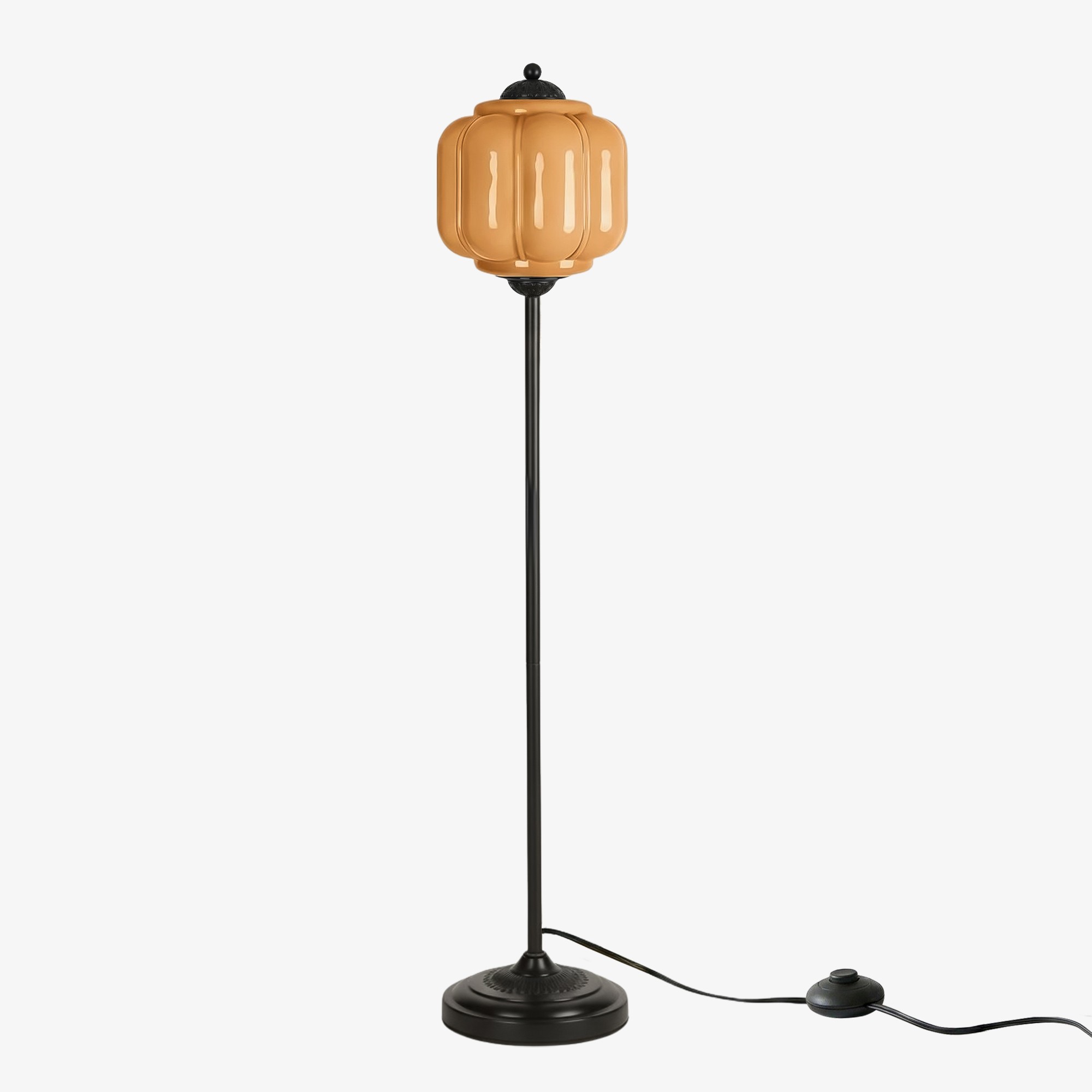 Eloise Vloerlamp van getextureerd glas in pompoenvorm - Organisch artistiek ontwerp en retrostijl voor de woonkamer HL2510