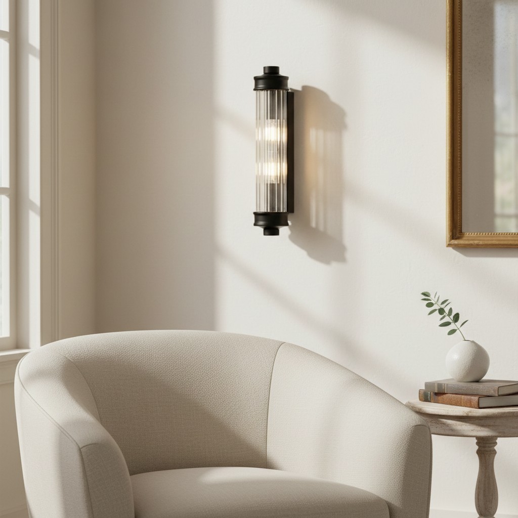 Bravira geribbelde cilindrische glazen wandlamp - moderne Scandinavische wandlamp voor hal en woonkamer HL2440