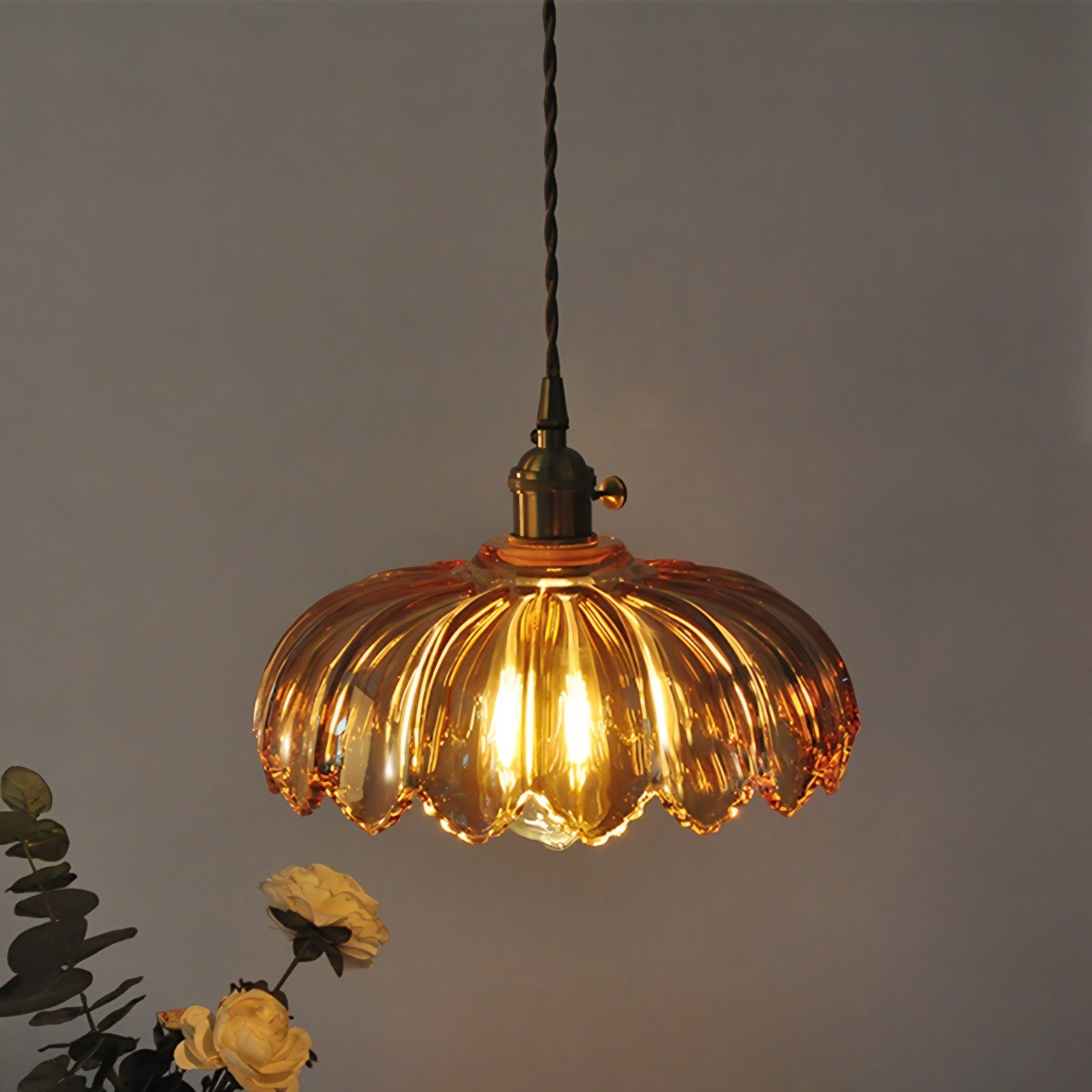 Vintage rustieke bloemblaadjesknoppen glazen hanglamp HL201