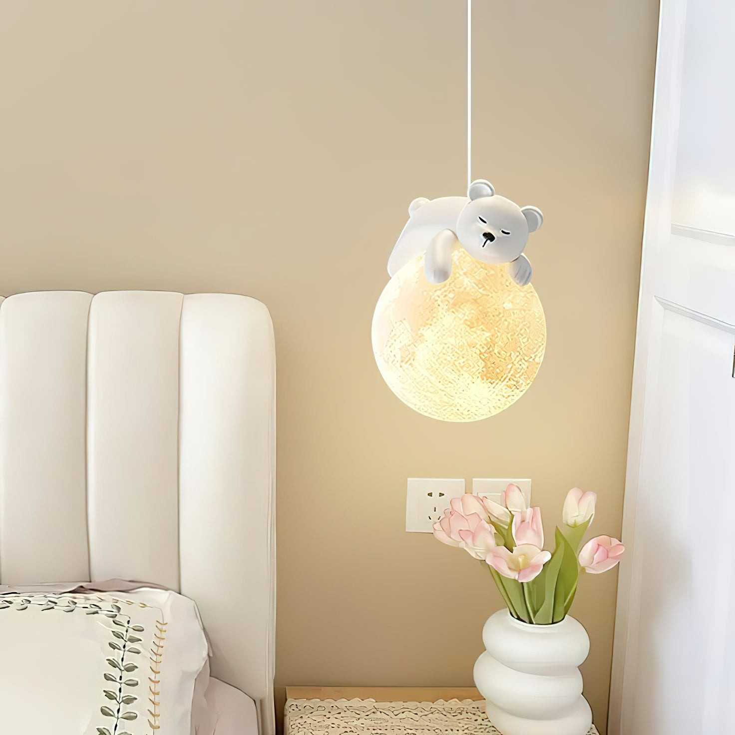 Crèmekleurige hanglamp met dierenmotief HL1189